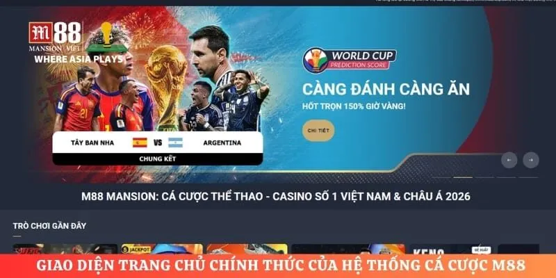 Giao diện trang chủ chính thức của hệ thống cá cược M88