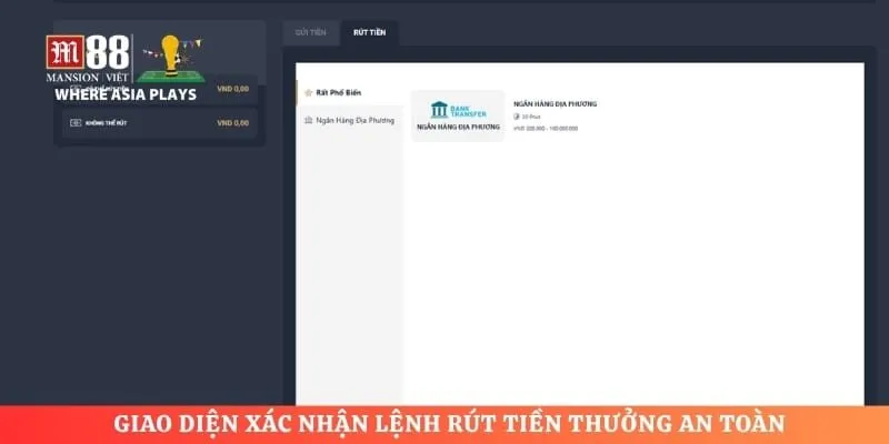 Giao diện xác nhận lệnh rút tiền thưởng an toàn