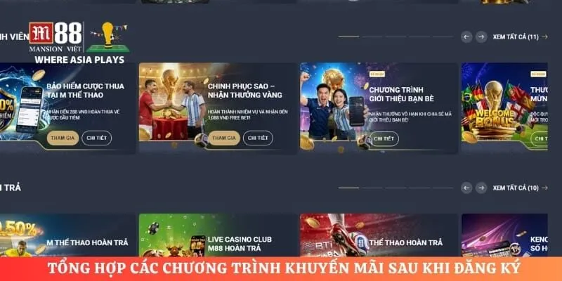 Tổng hợp các chương trình khuyến mãi sau khi đăng ký thành công