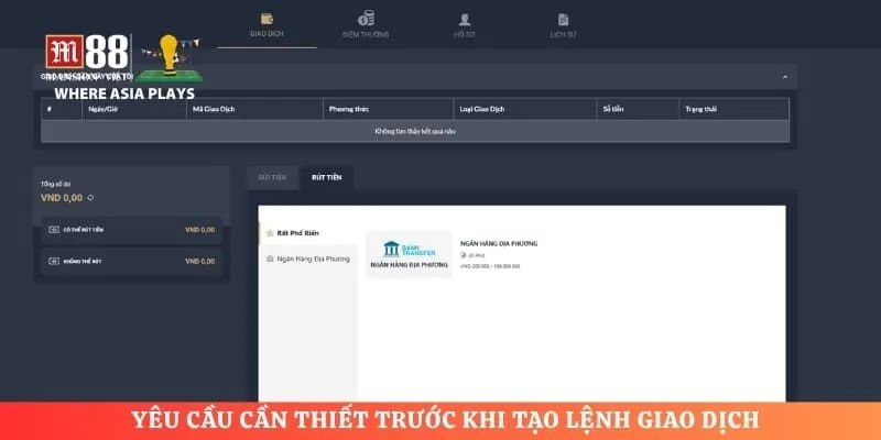 Yêu cầu cần thiết trước khi tạo lệnh giao dịch